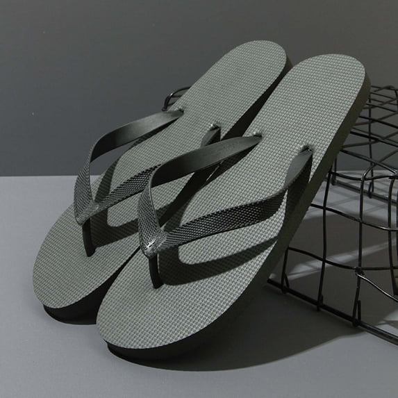 RKSTN Black Mens Slippers Flat Flip Flops Trendy Round Toe Open Toe Soft Sole Lightweight Durable Summer Beach Slippers