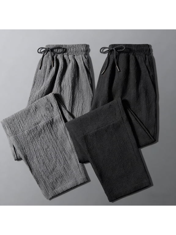 Black Pants for Men Silk Casual Pants Elastic Waist Drawstring Wide Leg Chic Summer Work Pants with Pockets