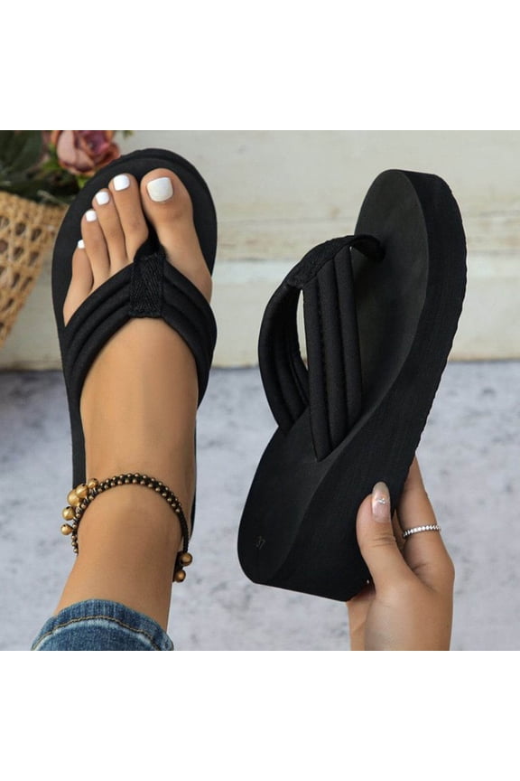 Black Slippers for Women Sequins Thong Sandals for Women Platform Open Toes Lightweight Slip on Wedge Flip Flops