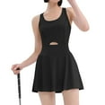 thumbnail image 1 of RKSTN Black Tennis Dresses for Women Built in Shorts Crew Neck Cut Out Waist Cinched T Back Athletic Dress for Women Summer Golf Active Workout Dress, 1 of 7