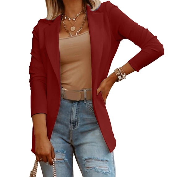 RKSTN Blazers for Women 3/4 Sleeve Lapel Open Front Business Casual Summer Women Blazer (Wine ,XL)