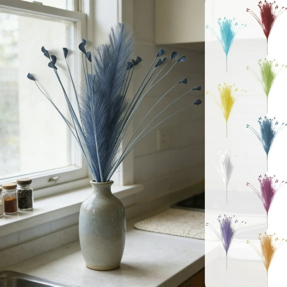 RKSTN Blue Dried Pampas Grass Decor, Short Artificial Pompous Grass for Gothic Room Decoration, Wedding, Home and Valentines Decoration