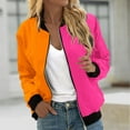 thumbnail image 1 of RKSTN Bomber Jacket Women Spring Jackets for Women Color Block Long Sleeve Stand up Collar Zipper Womens Jacket with Pockets (Orange ,XXL), 1 of 5