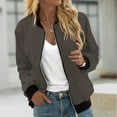 thumbnail image 1 of RKSTN Bomber Jacket Women Spring Jackets for Women Solid Color Long Sleeve Stand up Collar Zipper Womens Jacket with Pockets (Brown ,XL), 1 of 5
