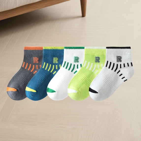 RKSTN Boys Socks Cotton Ankle Running Socks Color Block 5 Pack Comfy Athletic Socks (Navy ,12 Years)