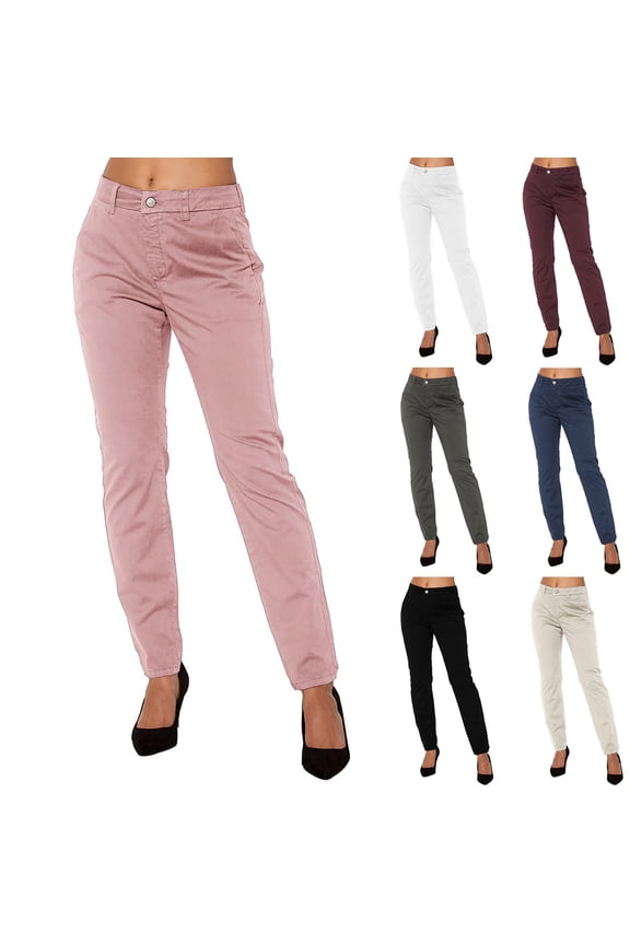 Cargo Pants Women Classic Work Pants Solid Color Button Waist Flattering Casual Pants with Pockets