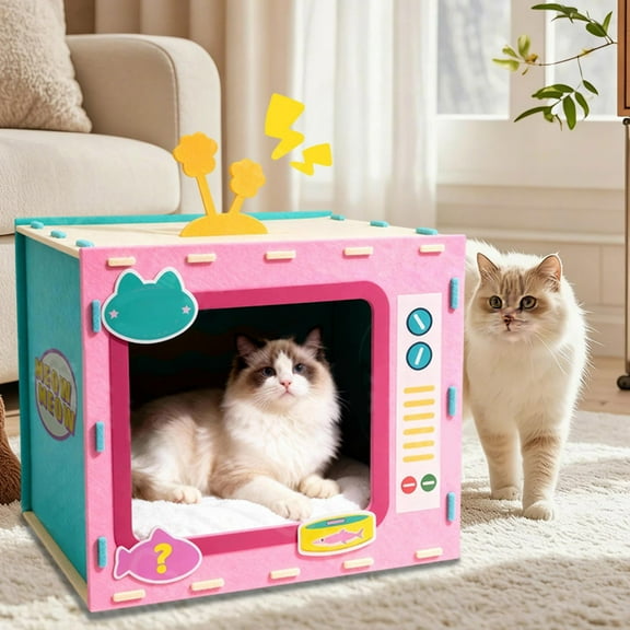 RKSTN Cat Beds for Indoor Cats - Large Cat Cave for Pet Cat House, Foldable Cat Hideaway, 18.9x14.96 inches, Pink