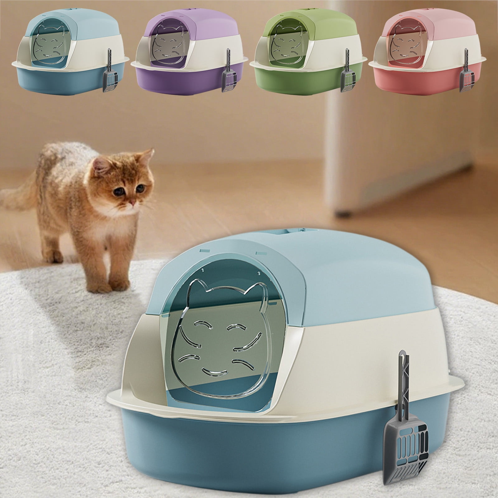 RKSTN Cat Litter Box Cats Litter Box Cats Litter Tray with Lid Covered Large with Fully Enclosed Litter Pan Cats Toilet Tray Pussy Litter Box Splashly-Proof with Cover Shovel