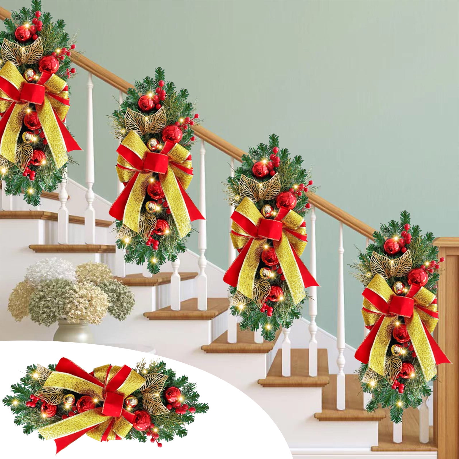 RKSTN Christmas Garland Stair Swag Christmas Garland for Stairs Railing