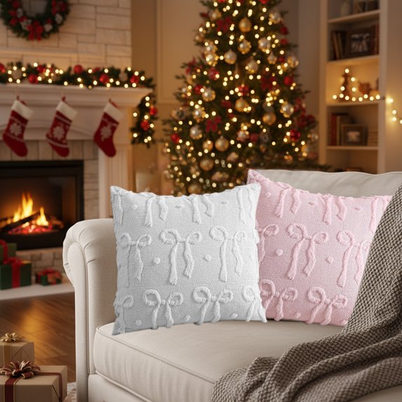RKSTN Christmas Pillow Covers 18x18 Inches Cushion Cover Bow Style Pink