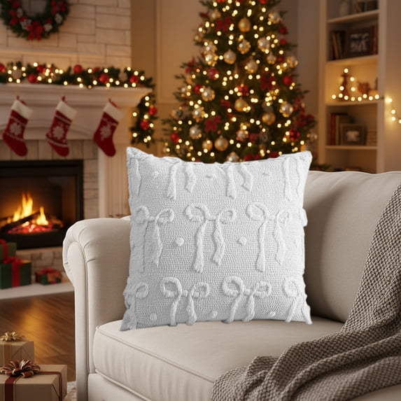 RKSTN Christmas Pillow Covers 18x18 Inches Cushion Cover Bow Style White