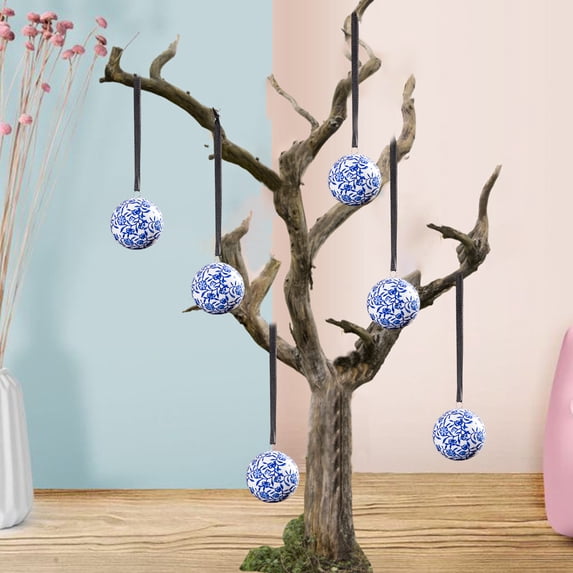 RKSTN Christmas Tree Ball Ornaments for Xmas Tree - Blue And White Ceramic Ball Christmas Tree Decorations, 1.96" Hanging Xmas Ball Ornaments Set for Holiday Party Decoration (1 PC)