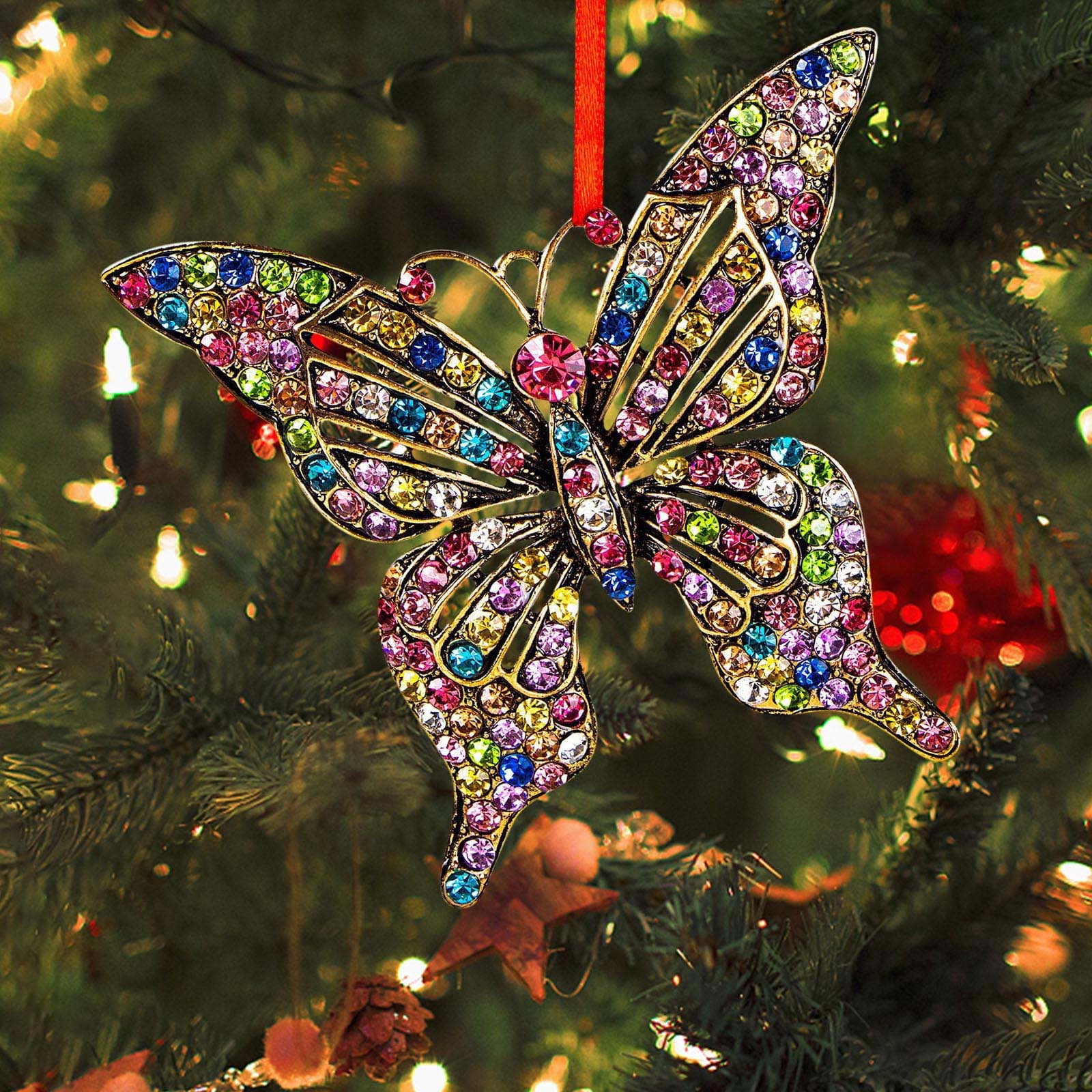 12 PCS Christmas Tree Topper Butterfly Decoration Card Baubles