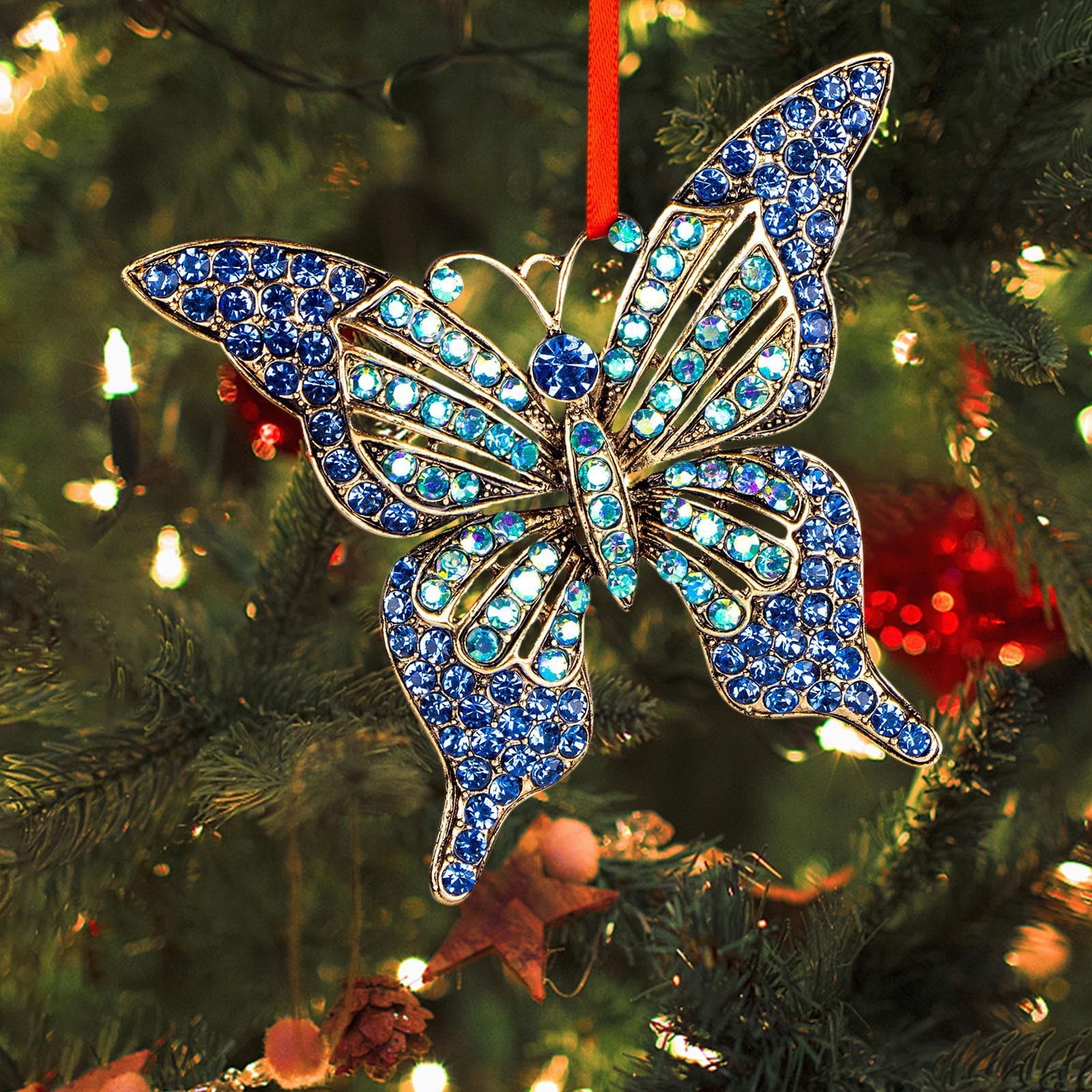 Charniol 36 Pcs 3 Size Christmas Tree Butterfly Decorations Glitter Hollow  Butterfly Ornaments Hanging Butterfly Decorations with Clips and Stems for