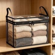 RKSTN Clear Clothes Storage Bags, Sweater Storage with Zipper & Reinforced Handles, Foldable Storage Bins with Lids, Moving Boxes Storage Bags Totes for Clothes Packing, Dorms, College Supplies