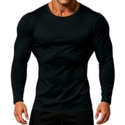 RKSTN Compression Shirt Men Long Sleeve Solid Color Crew Neck Lightweight Fall Winter Daily Base Layer Thermal Shirts for Men Black ,S