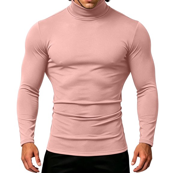 RKSTN Compression Shirt Men Long Sleeve Solid Color Mock Neck Lightweight Fall Winter Daily Base Layer Thermal Shirts for Men (Pink ,M)