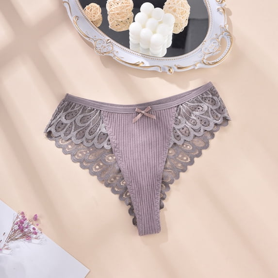 RKSTN Cotton Thongs for Women Plus Size Lace Seamless Underwear for Women Solid Color Mid Waist Lightweight Breathable Daily Everyday Wear Womens Panties (Purple ,XL)
