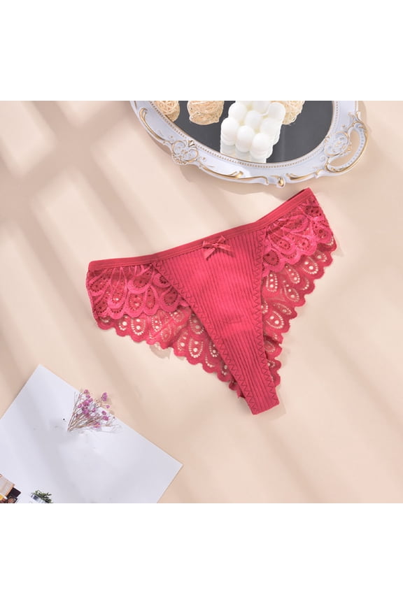 Cotton Underwear for Women Plus Size Lace Seamless Thongs for Women Mid Waist Solid Color Comfortable Versatile Vacation Beach Bikini Underwear for Women (Red ,XXXXL)
