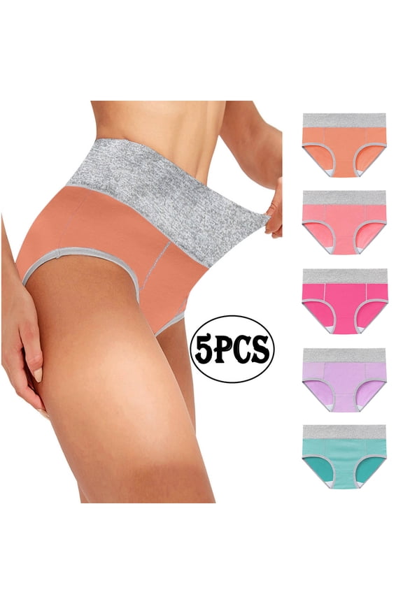 Cotton Underwear for Women Plus Size Underwear Women Pack High Waisted Color Block Comfy 5Pack Briefs Butt Lifting Panties