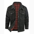 thumbnail image 1 of RKSTN Denim Jacket Men Lightweight Jackets with Checked Lining Long Sleeved Lapel Button up Relaxed Fit Streetwear Jean Jacket with Pockets (Black ,XXL), 1 of 9
