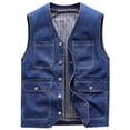 thumbnail image 1 of RKSTN Denim Vest Men Sleeveless Mens Lightweight Jackets Solid Color V Neck Button Down Versatile Jean Jacket with Pockets (Light Blue ,XXXXL), 1 of 8