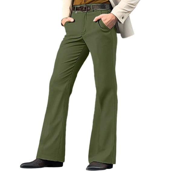 RKSTN Dress Pants for Men Flared Mens Chinos Pants Plus Size Button Waist Comfort Daily Wear Suit Pants for Men with Pockets (Army Green ,XXL)