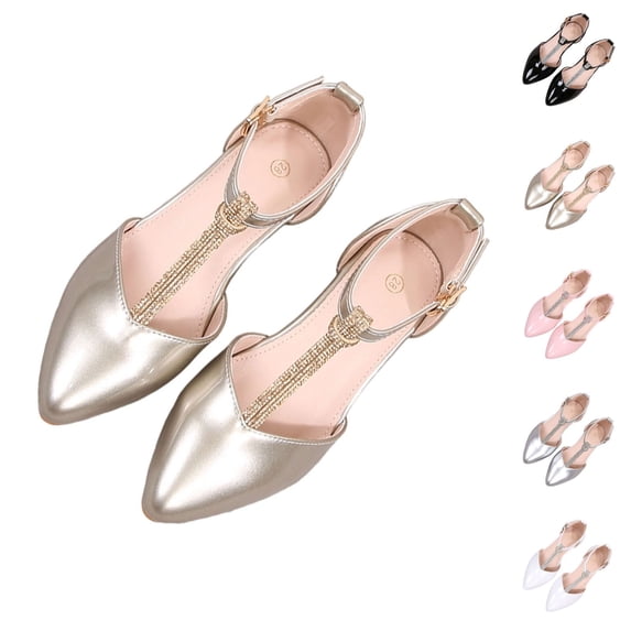 RKSTN Dress Shoes for Girls Girls Sandals Rhinestone Pumps Chunky Block Heel Pointed Toe Ankle Strap Slingback French Style Summer Banquet Shoes for 4-12 Years