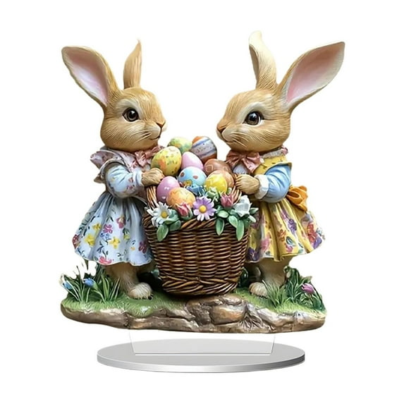 RKSTN Easter Decorations Eggs Bunny, 2D Tabletop Centerpiece, Decor Bunny Figurine for Home Room Table Office Party (Happy Easter)