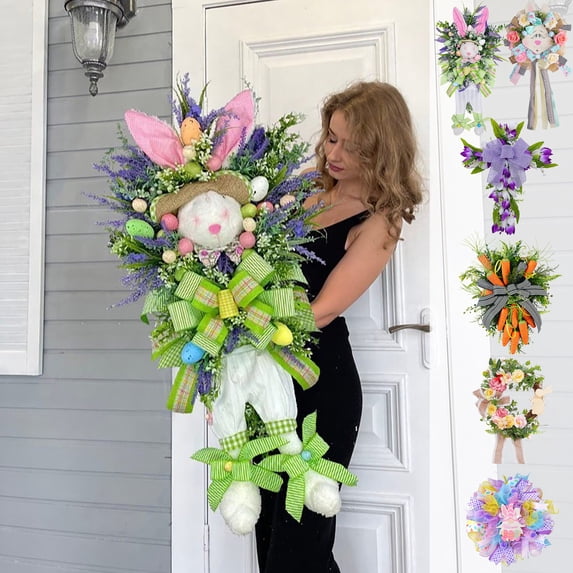 RKSTN Easter Wreaths for Front Door 23.6 Inch Green Home Decor for Wall Porch Window Spring Summer Wreath for All Seasons