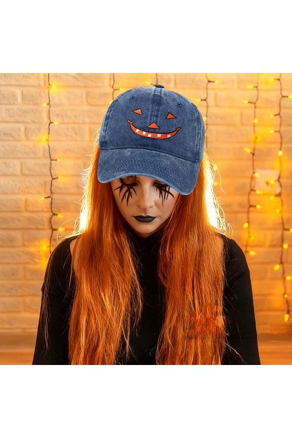 Embroidered Halloween Pumpkin Baseball Cap Vintage Ghost Denim Hat Adjustable Embroidery Pumpkin Dad Hats for Men Women