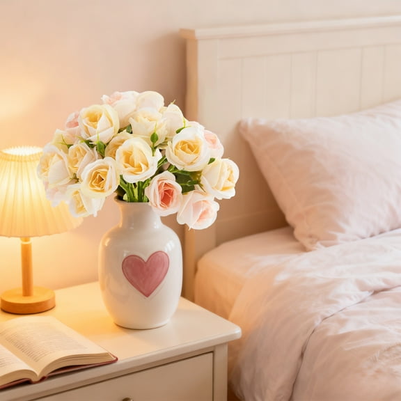 RKSTN Fake Flowers Silk 27 Mum Stems Arrangement, Faux Flowers For Vase, Artificial Flowers, Mini Floral Long Stem, Neutral Floral for Wedding, Valentines' Day Flower Decorations