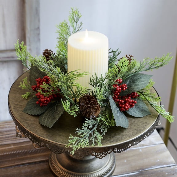 RKSTN Fall Candle Rings Wreaths, Thanksgiving Decor Artificial Pumpkin Maple Leaf Candle Garland Berries Candle Rings for home, for Fall Home Table Decoration Centerpiece