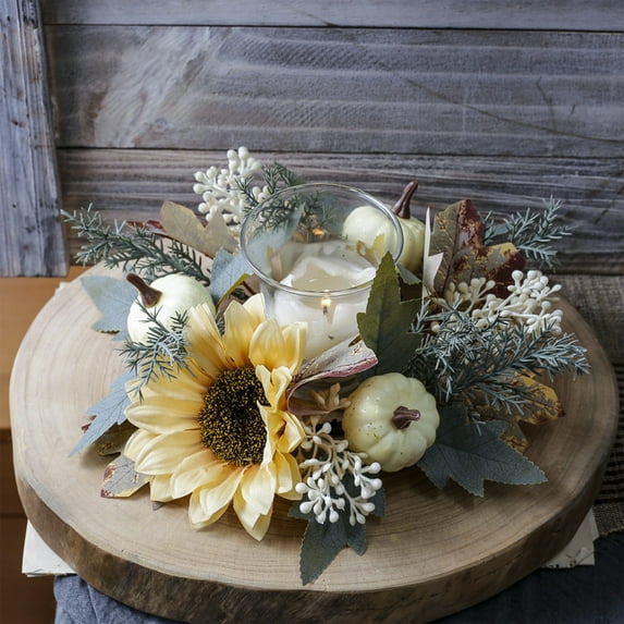 RKSTN Fall Candle Rings Wreaths, Thanksgiving Decor Artificial Pumpkin Maple Leaf Candle Garland Berries Candle Rings for home, for Fall Home Table Decoration Centerpiece