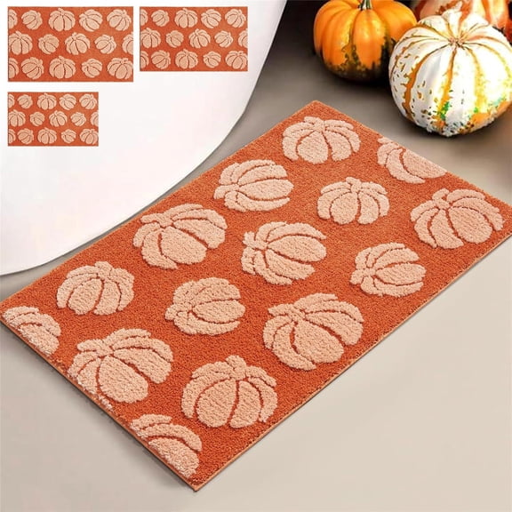 RKSTN Fall Pumpkin Bathroom Rugs, Halloween Decor Bath Mat, Water Absorbent Non-Slip Washable for Shower Tub Bedside Floor Small Tufted Carpet, Halloween Thanksgiving Decorations Rug(15.7"x23.6")