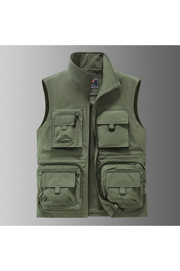 Fishing Vest for Men Breathable Mesh Lining Mens Lightweight Jackets Plus Size Sleeveless Stand up Collar Quick Dry Utility Sweat Vest for Men with Multi Pockets (Army Green ,XL)