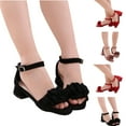 thumbnail image 1 of RKSTN Girls Dress Sandals Rhinestone Pumps Chunky Block Heel Pointed Toe Ankle Strap Slingback French Style Summer Party Shoes for 4-12 Years, 1 of 9