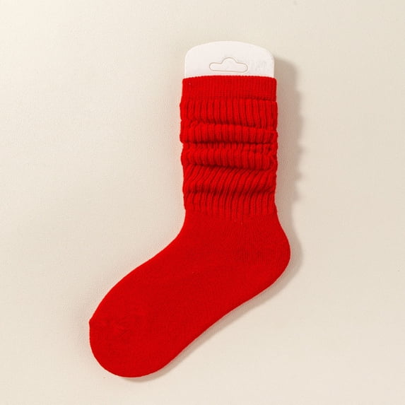 RKSTN Girls Socks Cotton Ruffle Socks Solid Color Pile Slouch Socks Flexible Comfort Crew Socks (Red ,6 Years)