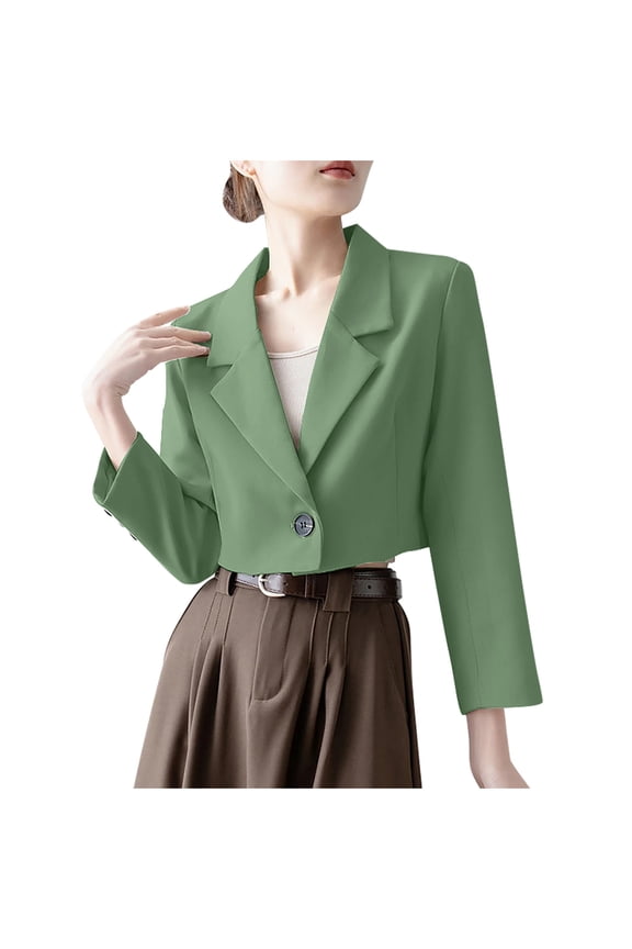 Green Blazers for Women Business Casual Cropped Lapel Collar Long Sleeve Chic Tailored Suit Jackets