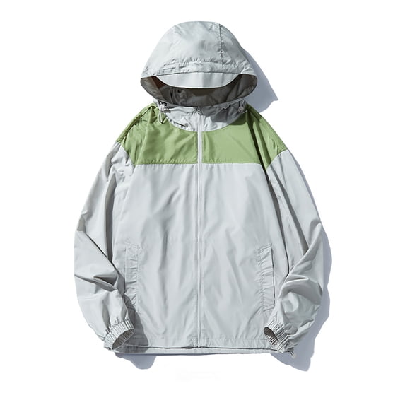RKSTN Green Womens Jacket Sun Protection Hooded Shirt Plus Siz Color Block Long Sleeve Zipper Casual Versatile Spring Summer Pocketed Hiking Shirts