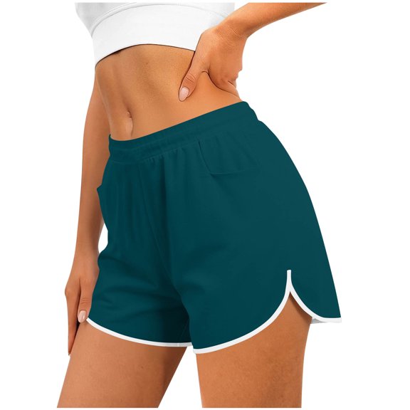 RKSTN Gym Shorts Women Dolphin Shorts Trendy Solid Color Split Hem Elastic Waist Casual Summer Shorts with Pockets