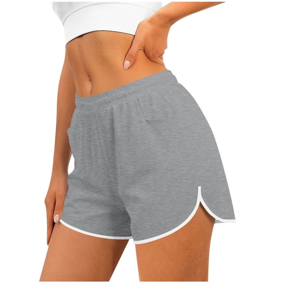 RKSTN Gym Shorts Women Dolphin Shorts Trendy Solid Color Split Hem Elastic Waist Casual Summer Shorts with Pockets