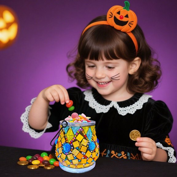 RKSTN Halloween Jar DIY Halloween Illuminated Candy Jar with Lights Including Material Pack 10Pcs Handmade Parentchild Puzzle Toy Crystal Glowing Gift Contains 30ml of Adhesive