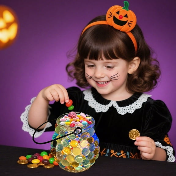RKSTN Halloween Jar DIY Halloween Illuminated Candy Jar with Lights Including Material Pack 10Pcs Handmade Parentchild Puzzle Toy Crystal Glowing Gift Contains 30ml of Adhesive