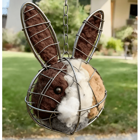 RKSTN Handmade Fiber Bird Nesting Heart, Refillable Birds Haven 1 Rabbit Shape Hummingbird Nesting and 2 Bags of Nest Materials, Winter Fowl Gifts Animal Hummingbirds Lovers Home Garden Yard