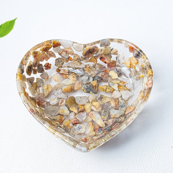 RKSTN Heart Jewelry Tray Dish, Glass Jewelry Dish, Nightstand Decor Crystal Ring Holder Dish, Small Ring Dish Engagement Gift, Jewelry Plate Dish for Rings, Keys, Decorative Dish Jewelry Bowl(Khaki)
