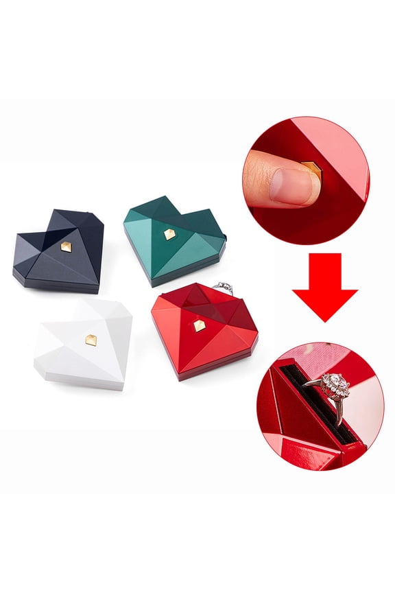 Heart-shaped Diamond Surface Jewelry Box Automatic Opening Proposal Red