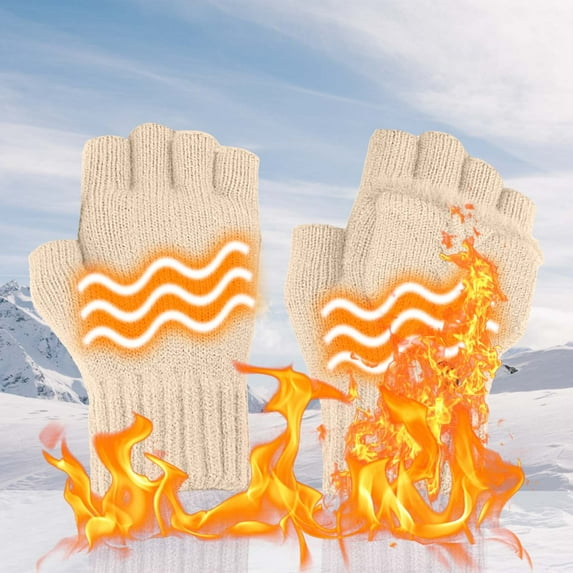 RKSTN Heated Gloves USB Gloves Half Finger Flip Velvet Knitted Winter Fashion Women's Yarn Exposed Gloves