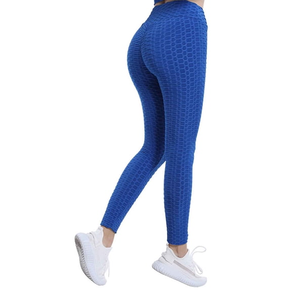 RKSTN High Waisted Leggings for Women Tummy Control Honeycomb Texture Gym Pants Women Solid Color Snug Fit Stretchy Comfort Sporty Workout Leggings (Blue ,S)