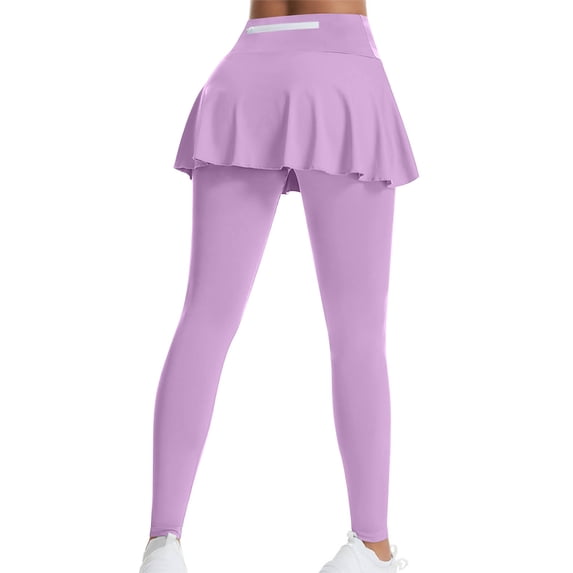 RKSTN High Waisted Leggings for Women Tummy Control with Skirt Solid Color Fitted Lightweight Gym Leggings for Women (Purple ,S)